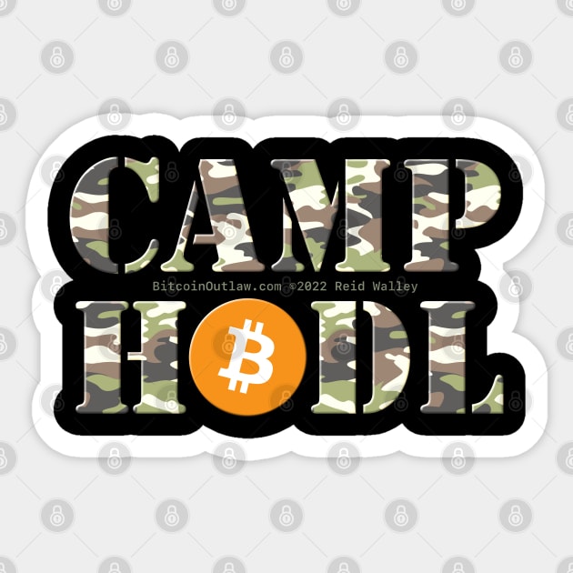 Camp Hodl Camo Stencil Font with Orange Bitcoin Logo Sticker by Reid Walley